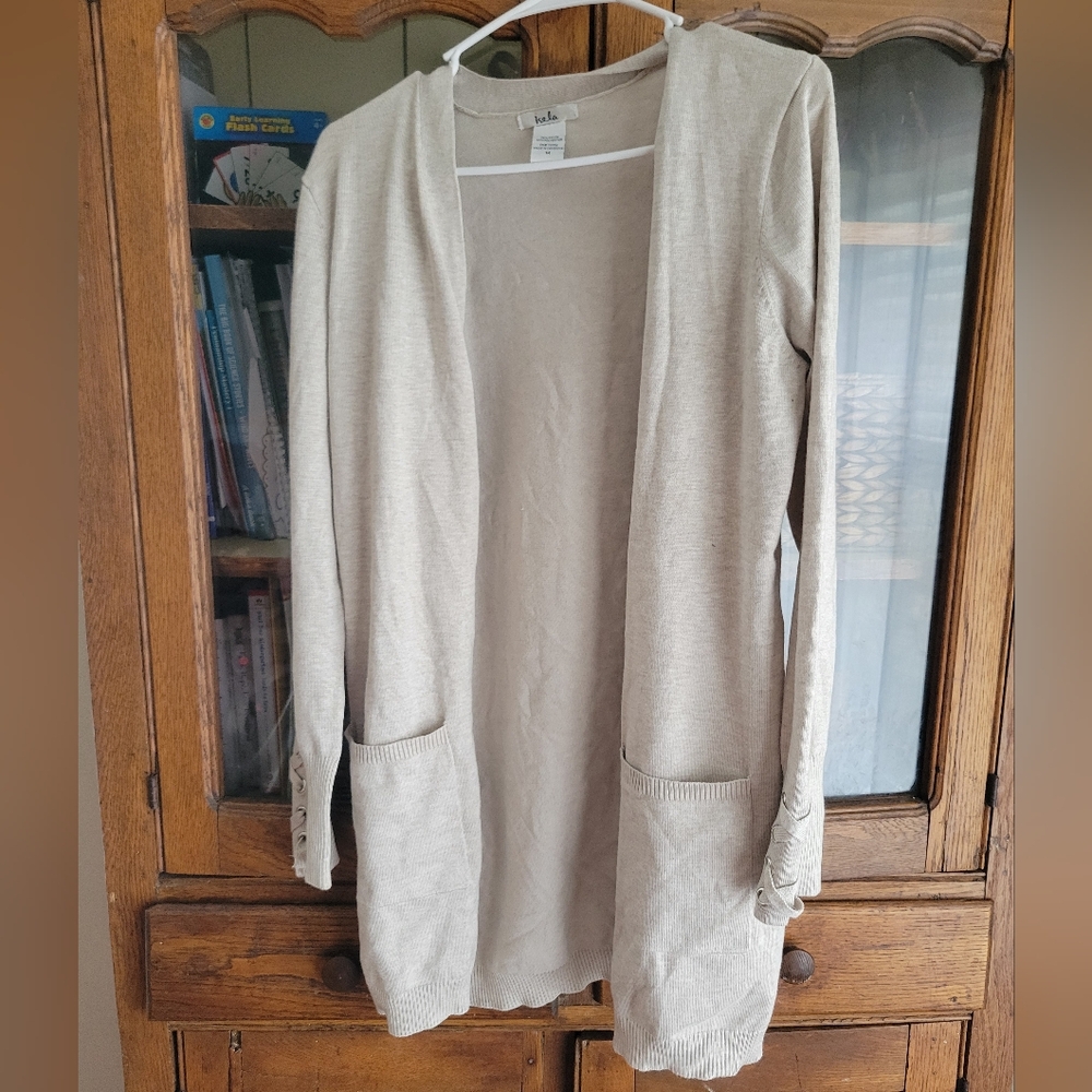 Beige Open Front Cardigan